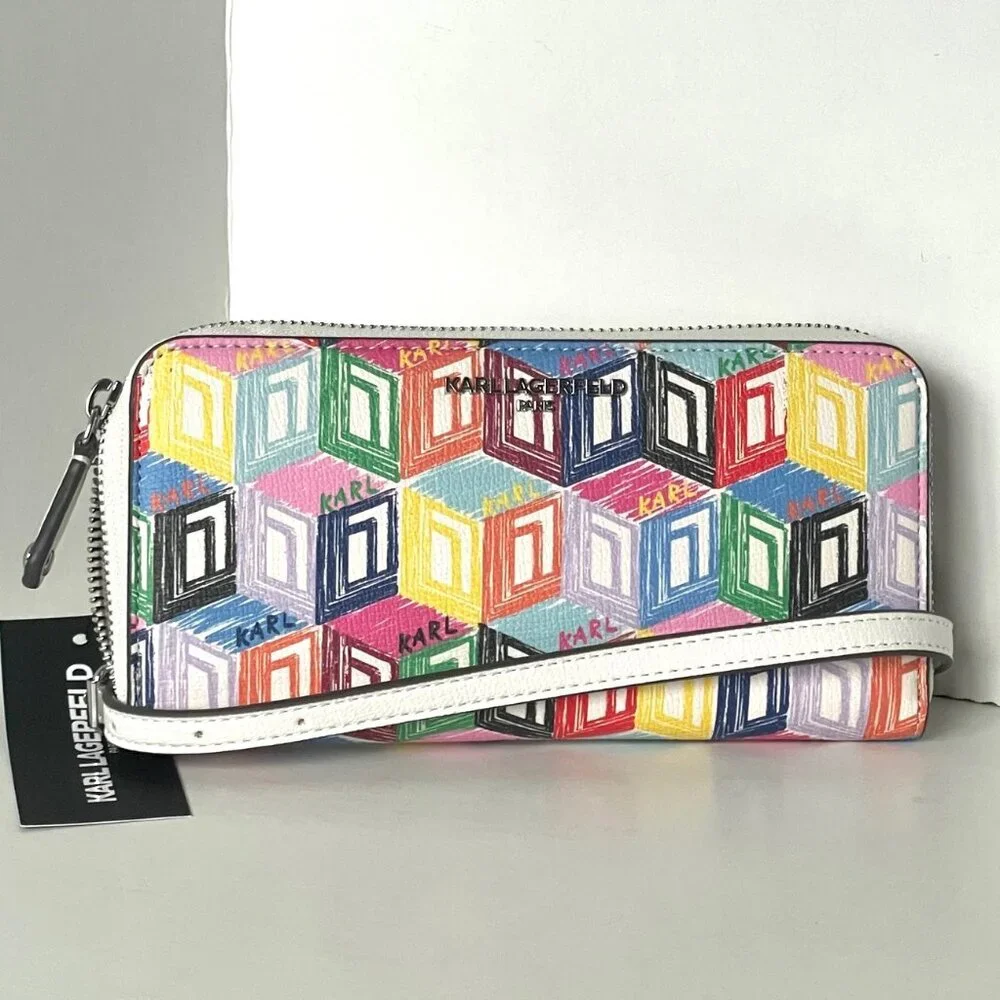 Karl Lagerfeld Paris Maybelle Crossbody Wallet Art Deco Logo White